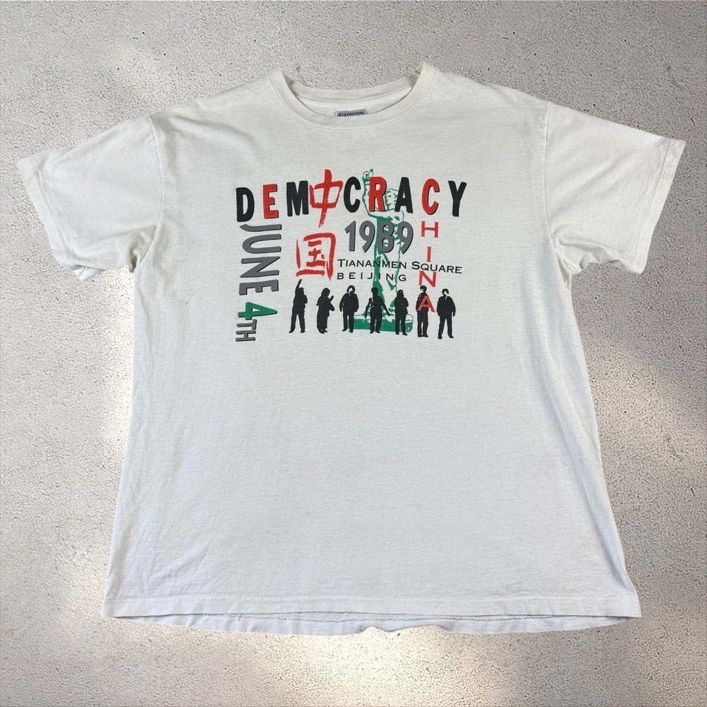 Vintage Tiananmen Square Protest Beijing Democracy T Shirt XL White USA Made